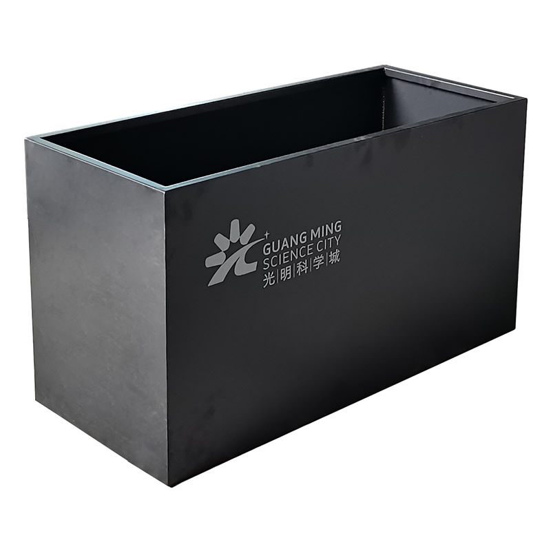 304 # caja de flores de acero inoxidable al aire libre piso doble placa de metal galvanizado negro polvo pulverizado laqueado contenedor de maceta