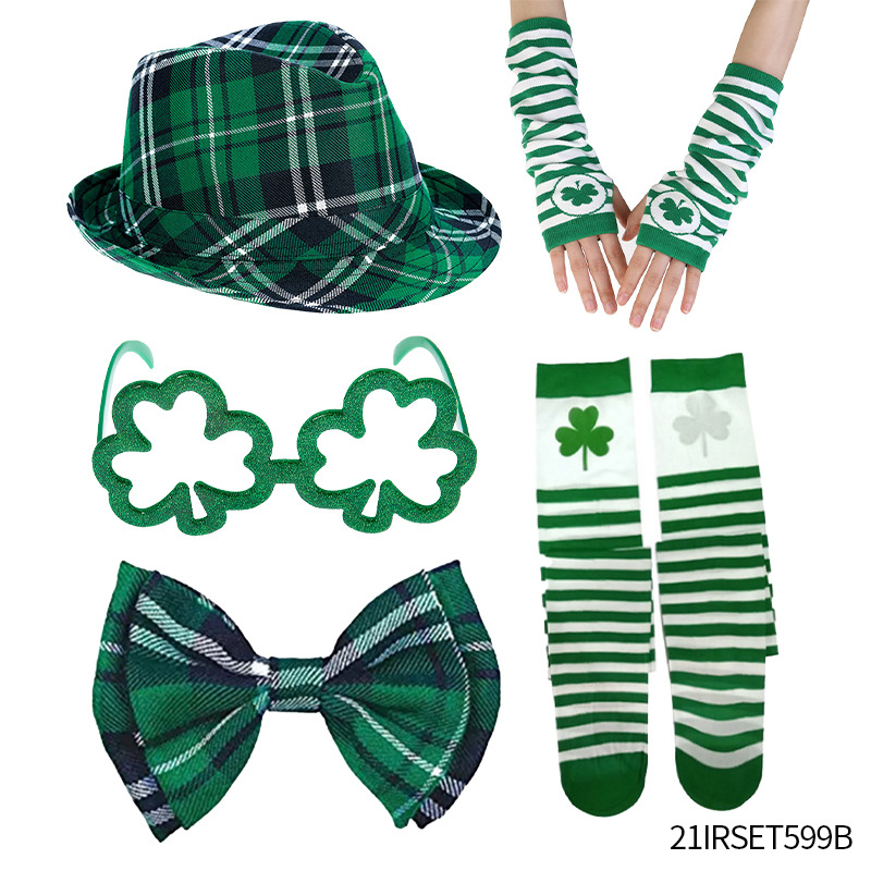 Transfronterizos calientes verde cuadrado sombrero fiesta del día de Irlanda sombrero de fiesta sombrero correa corbata de San Patricio