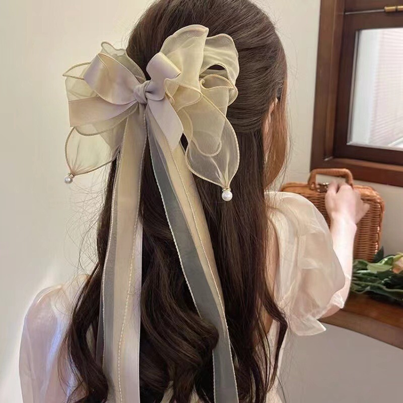 クロスボーダーの髪飾りの大きいサイズのレトロな長いリボンのヘアピンの多色の三角タオルの赤いリボンのスプリングクリップ|undefined