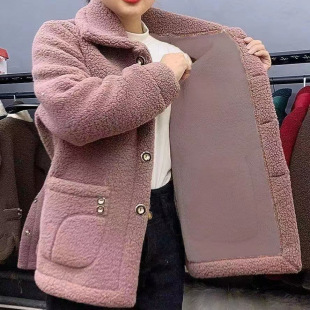 New 2023 fleece-lined thickened faux lamb fur mother's mid-length coat fur warm women's fur coat