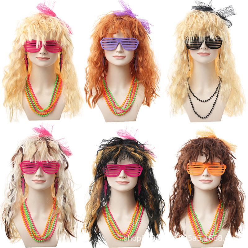 Halloween Lady 80 s Hip Hop Style Punk Adult COS European American Rock Big Wave Wig Party
