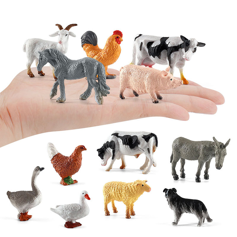 Transfronteriza nuevos niños simulación granja aves modelo animal sólido pollo pato ganso ganado caballo ovejas perro burro arena bandeja adornos