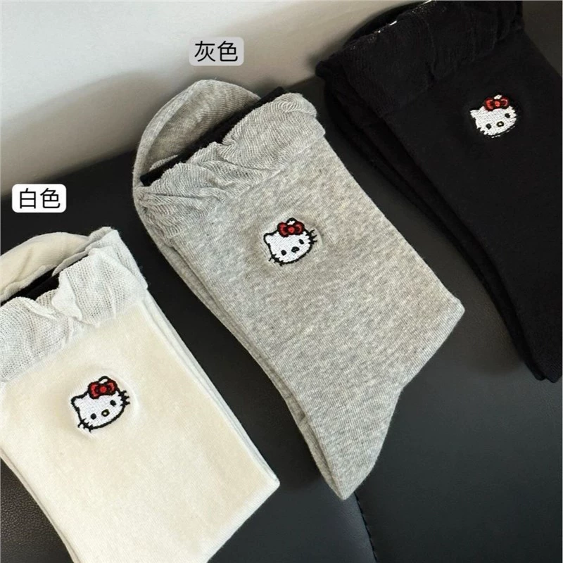 Продукты бренда Hello Kitty с дизайном, осенняя универсальная вышивка, корейский стиль, с вышивкой, средней длины