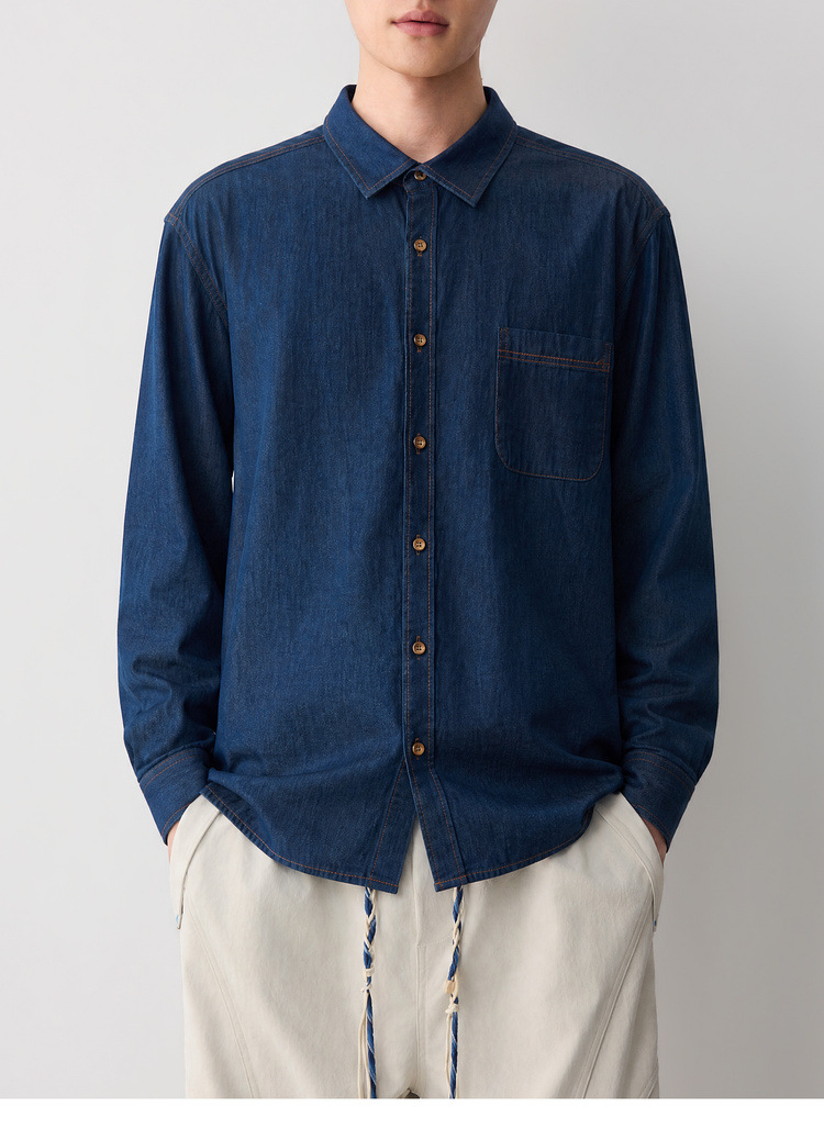 Áo sơ mi denim nam phong cách công sở, chất liệu cotton thoáng mát — màu xanh nhạt chi tiết 33