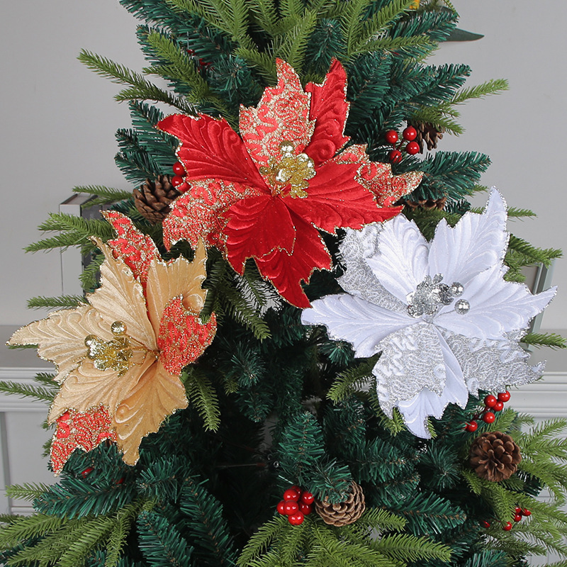 3D Stereo Christmas Flower 2023 Hong Kong Love New Christmas Tree Decoration Hanger 3-Layer Gold Powder Decorated Flower Wholesale