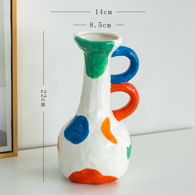 手描きのシンプルでモダンなカラフルなセラミック装飾ドライフラワー水耕花瓶リビングルームデスクトップフラワーアレンジメントホームデコレーション|undefined