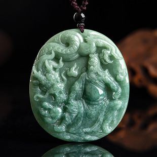 Natural a jadeite bean seed Dragon Guan Gong jade pendant pendant jade pendant jade pendant men's necklace Sihui jade wholesale