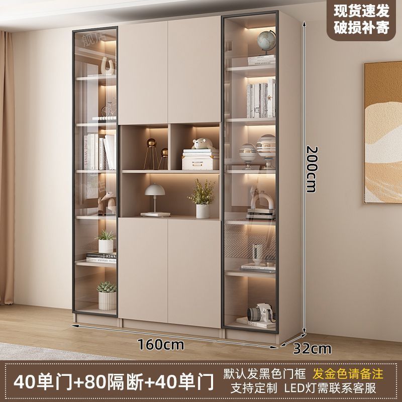 新中式书柜一门到顶加高客厅带玻璃门展示储物柜家用书房门墙书架|undefined