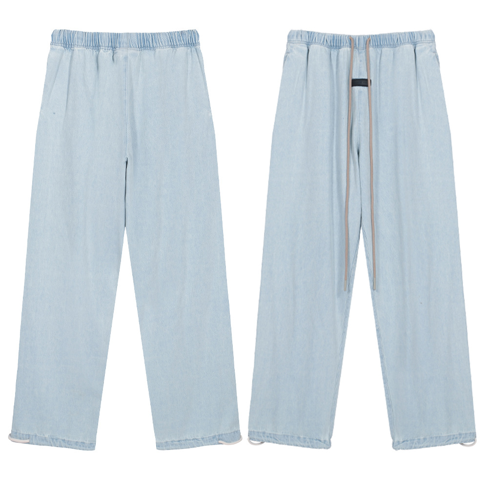 High Street ESSENTIALS FOG Pantalones vaqueros con cordón recto con correa elástica Lavado y pantalones casuales sueltos