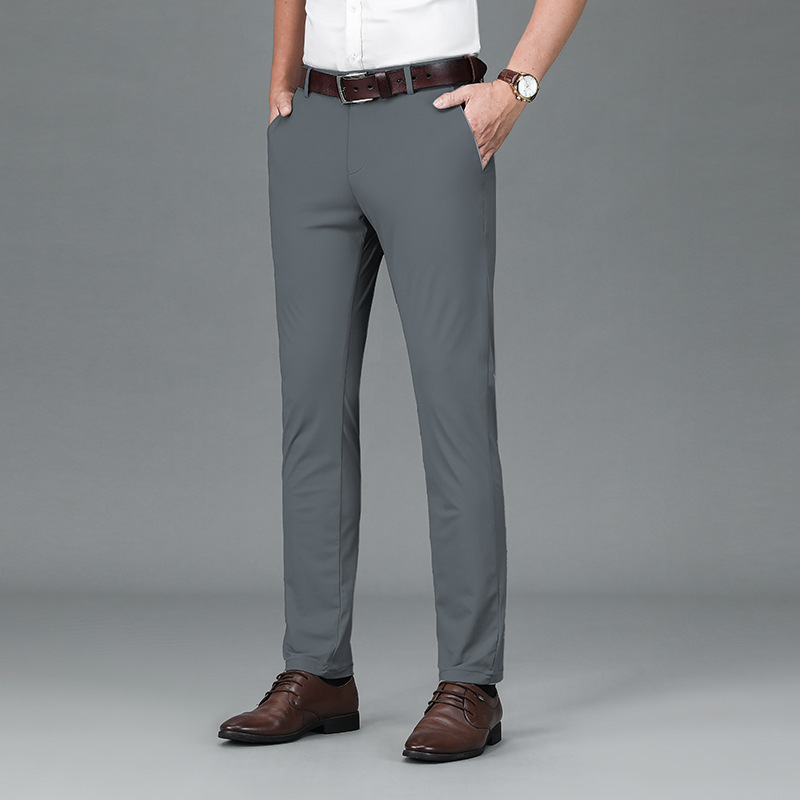 Brand Autumn and Winter New Versatile Men's Trousers for Young and Middle-Aged People Thick Elastic Knitted Small Straight Business Casual Pants for Men