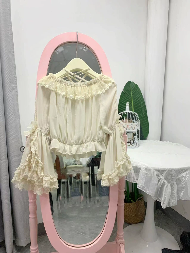 Lolita двухшаровой внутренний топ, мягкий стиль девочек, кружевная отделка, полиэстер, один размер
