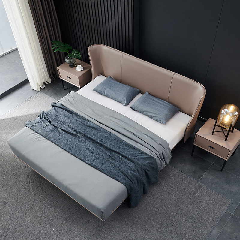 Cama minimalista Italiana Moderna cama de cuero minimalista dormitorio principal pequeño apartamento cama de cuero real cama doble atmosférica 1,8 m cama de boda
