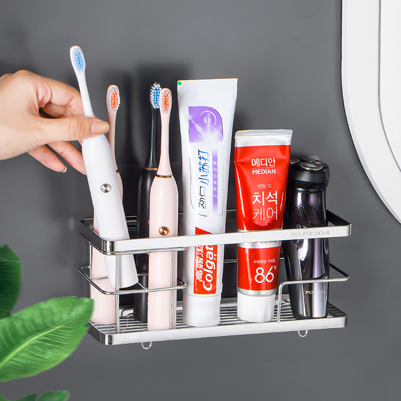 Toothbrush holder rack bathroom stainless steel electric toothbrush rack wall-mounted punch-free mouthwash Cup toothpaste storage