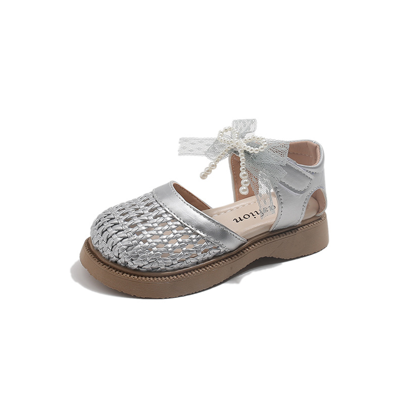 Niñas sandalias de tejido 2026 verano nuevo niño moda suave princesa zapatos de la niña arco hueco zapatos image 6