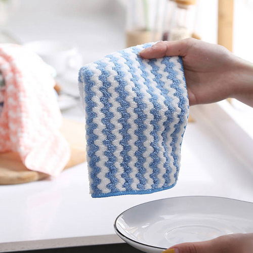 厨房清洁波浪纹抹布吸水洗碗神器不沾油条纹洗碗布加厚不掉毛抹布