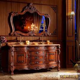 欧式浴室柜红橡木仿古洗脸盆柜组合大户型实木落地洗漱台双盆卫浴