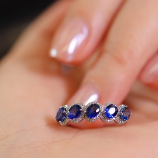 Pt900 Platinum Sapphire Diamond Ring Finished Diamond Surround Main Stone 1.2/Ct Sub Stone 0.14/Ct