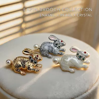 European and American cross-border Easter cute bunny brooch, vintage enamel oil-drip pearl rabbit brooch, manufacturer wholesale