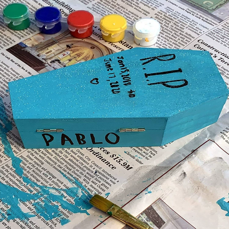 Урна для домашних животных, деревянный гроб на Хэллоуин, деревянная коробка, подарочная коробка, настольная коробка для хранения, DIY, персонализированная деревянная коробка с граффити