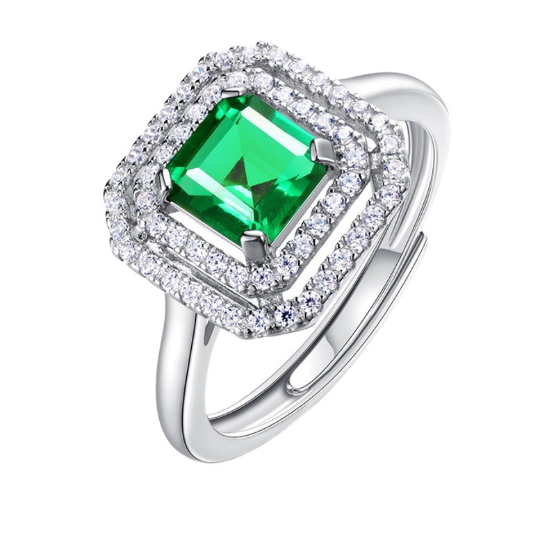 Wilsheng joyería transfronteriza nuevo S925 anillo de plata cultivo Esmeralda lujo moda joyería anillo incrustaciones de piedras preciosas para las mujeres