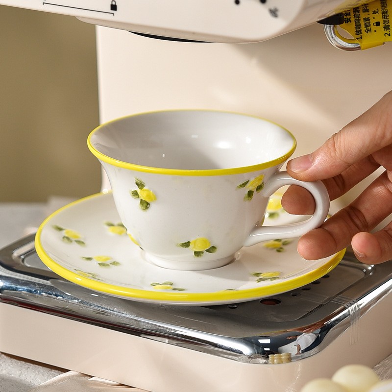 浮雕玫瑰咖啡杯碟套装小清新陶瓷杯下午茶杯少女心精致陶瓷杯碟