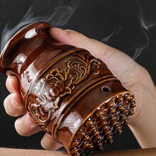 陶瓷艾灸罐双层隔热艾灸刮痧罐按摩温灸杯多功能艾灸罐家用艾灸杯