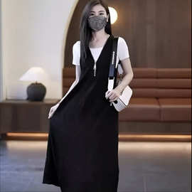 2026夏季新款女特大码假两件休闲连衣裙女装时尚宽松遮肉显瘦高弹