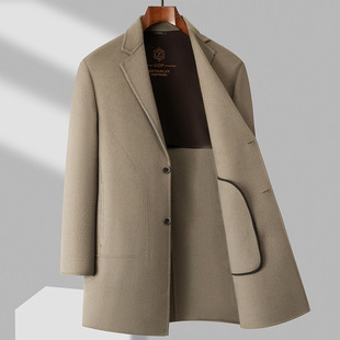 Luxury Men's Double-Sided Woolen Outwear Spring & Fall New Classy Fashion Mid-Length Suit Collar Big-Name Jacket