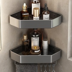 Bathroom Corner Shelf Gun Gray Bathroom Corner Shelf without Drilling Diamond Triangle Basket Integrated Space Aluminum Corner Shelf