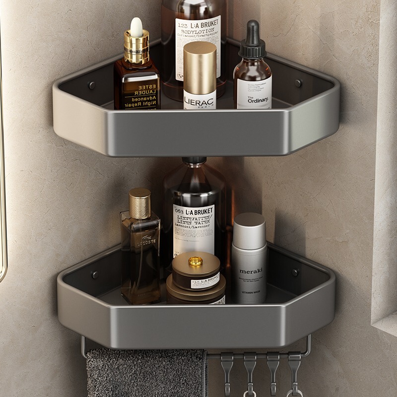 Bathroom Storage Rack Gun Grey Toilet Punch-free Corner Diamond Triangle Basket Integrated Space Aluminum Corner Rack