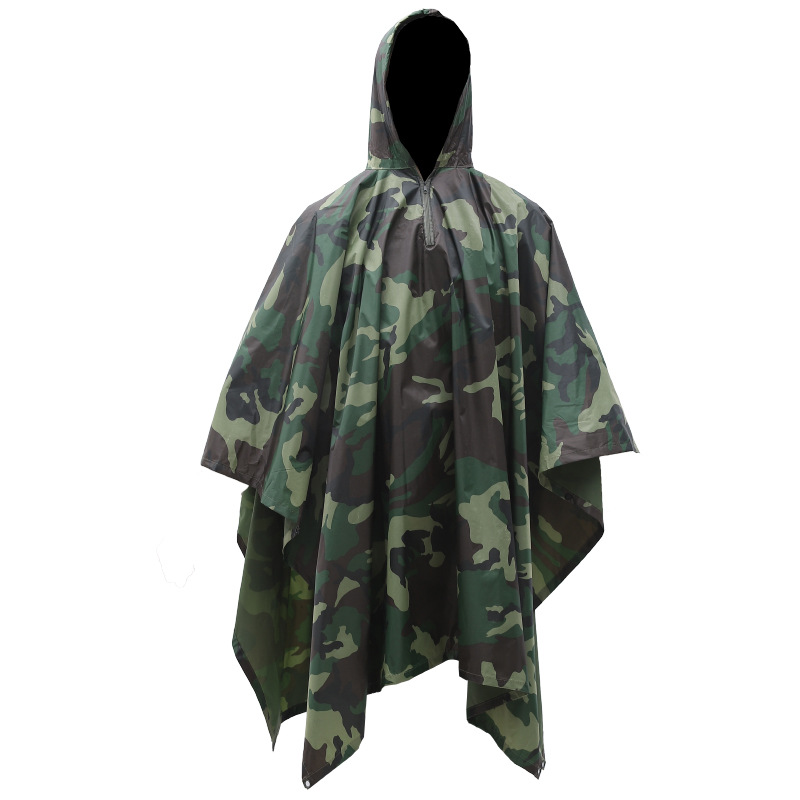 Al Aire Libre montañismo poncho de tres en uno Multi-funcional adulto capa impermeable PU impermeable 210T poliéster alfombra de piso Canopy