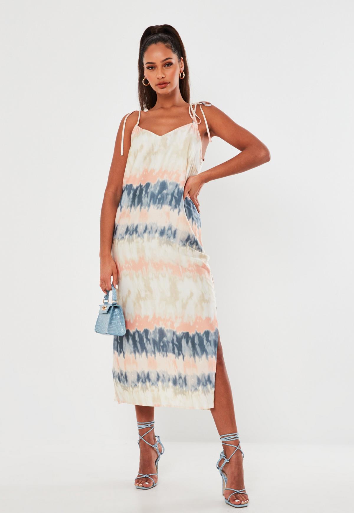 Women Clothing Suspender Split Tie-Dyed Printed Casual Maxi Dress Women