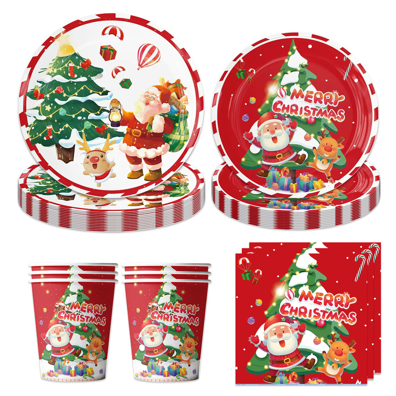 国境を越えたクリスマスパーティーの紙皿装飾児童パーティーセット旗風船セット食器新年パーティー用品|undefined