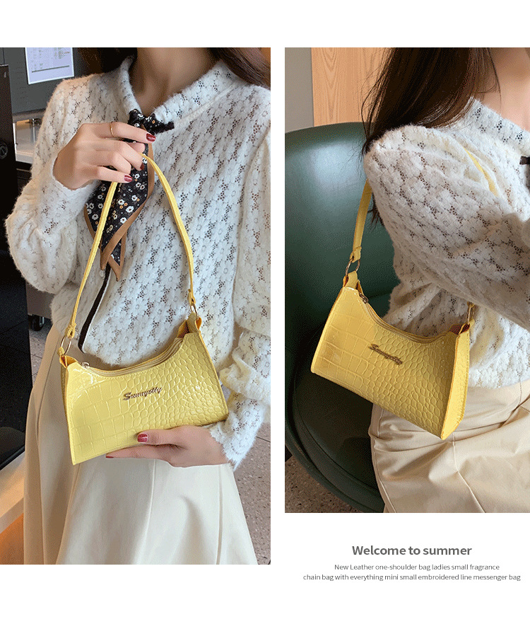 Casual, Shopping Occasion Women's Medium Pu Leather Solid Color Crocodile Classic Style Streetwear Zipper Underarm Bag