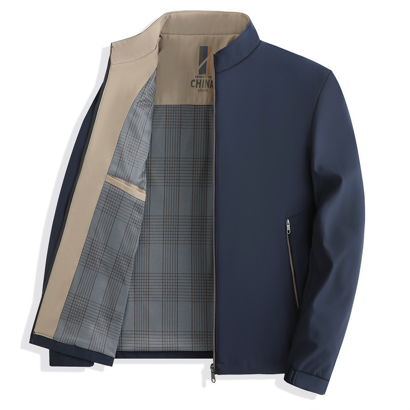 Middle-Aged Men's Business Casual Jacket, New Style Dad's Clothing, Middle-Aged and Elderly Spring and Autumn Clothing, Stand-Up Collar Jacket Top