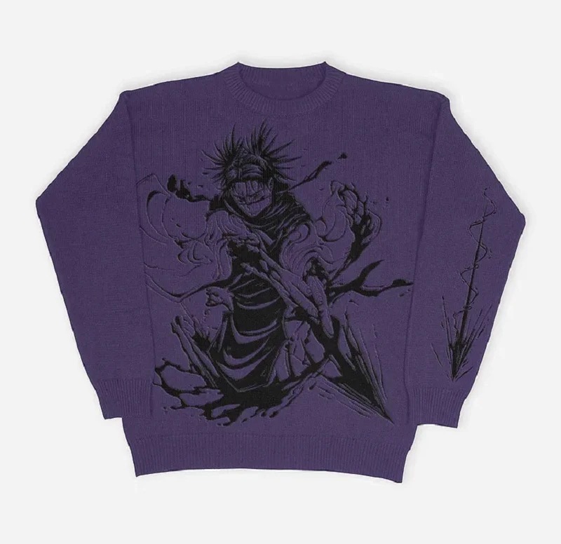 Unisex Knitted Pullover Sweater With Anime Jacquard Pattern_voghion.com