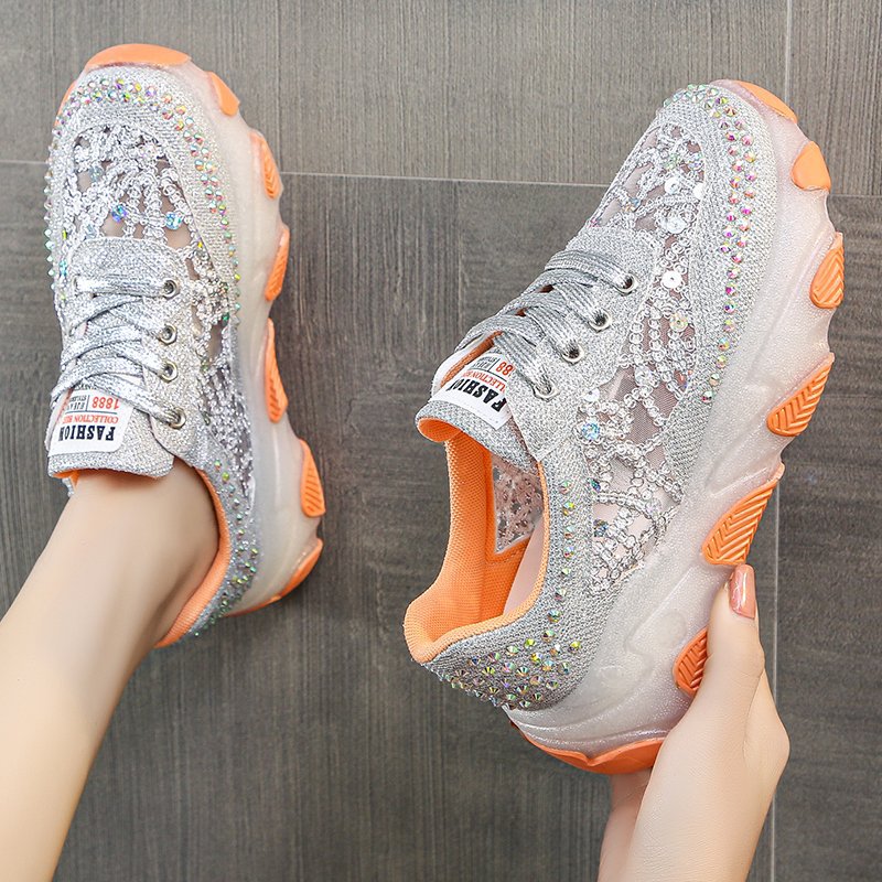 European Station 2025 Spring and Summer New Women's Shoes Breathable Mesh Surface Rhinestone Thick Bottom Fashionable Torre Shoes Instagram Popular Shoes European Goods