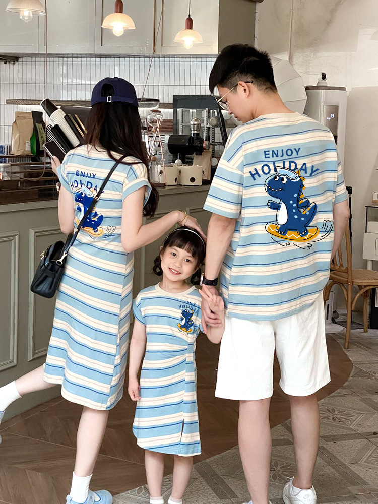 揚げ街親子服夏一家三口韓国版母子母娘ワンピース母子半袖tシャツ赤ちゃん全装