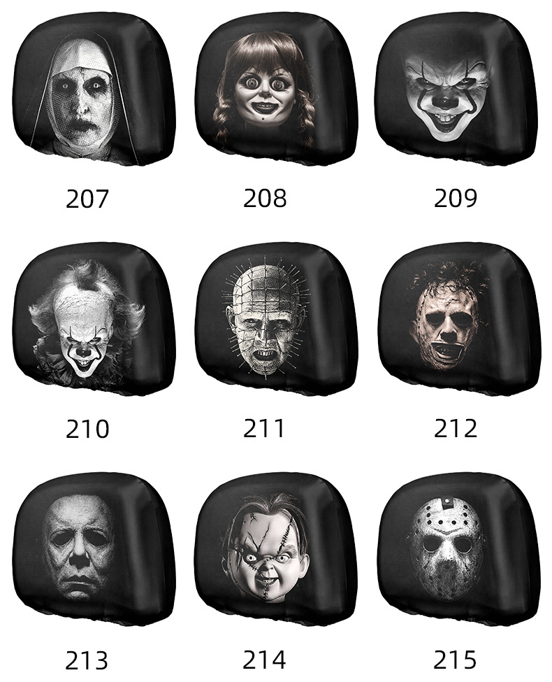 MAKINO FOX Car Headrest Cover High Elasticity Milk Silk Skull Horror Print Halloween Car Headrest Cover