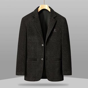 2025 Men's Spring and Autumn Style Business Casual Chenille Suit Jacket for Young and Middle-Aged Men Mature and Stable Dad Suit