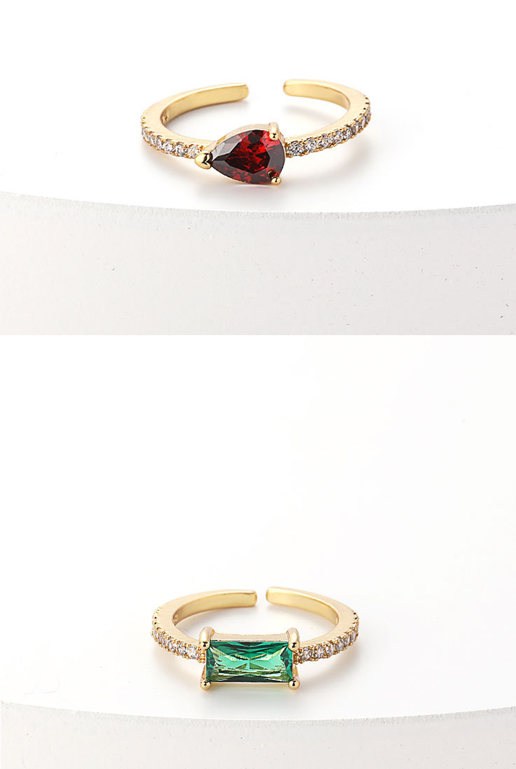 retro geometric heart square shaped inlaid multi-color zircon copper rings open adjustable wholesale