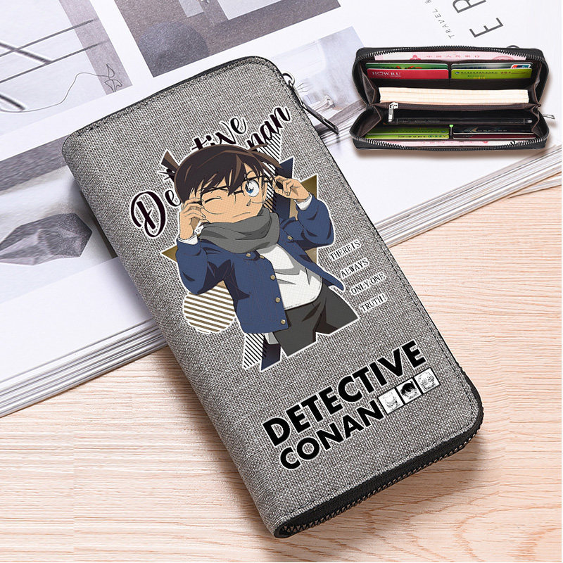 Detective Conan Wallet for Male College Students, Female Cartoon Student Card Holder, Children's Trendy Canvas Coin Purse for Boys