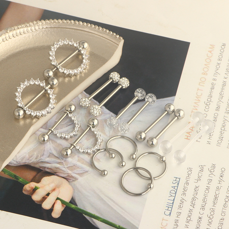 Stainless Steel Zircon Nipple Ring Set with Tongue Nail and Navel Jewelry - Hot Sale detail image 7