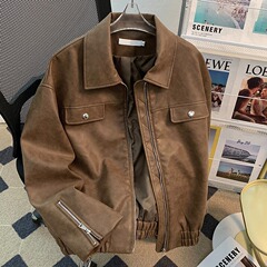 美ラードの茶色の皮の服のコートの男性のアメリカ式の復古の揚げ物の街のデザイン感のファスナーのゆったりしている機関車のごろつきのハンサムな革のジャケット