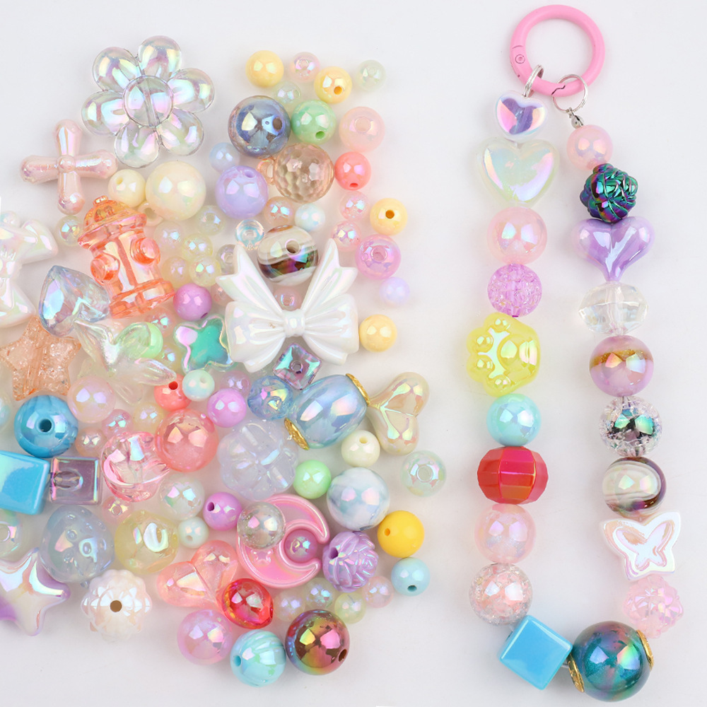 電気メッキUVカラー高光沢異形人魚姫穴あきビーズ手作りDIYネックレス携帯ストラップ材料パックアクセサリー