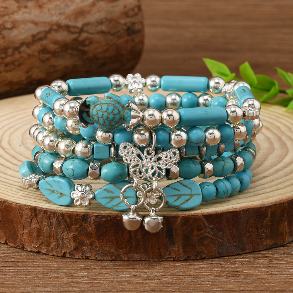 跨境波西米亚绿松石串珠手链套装女士多层弹力手串复古时尚饰品