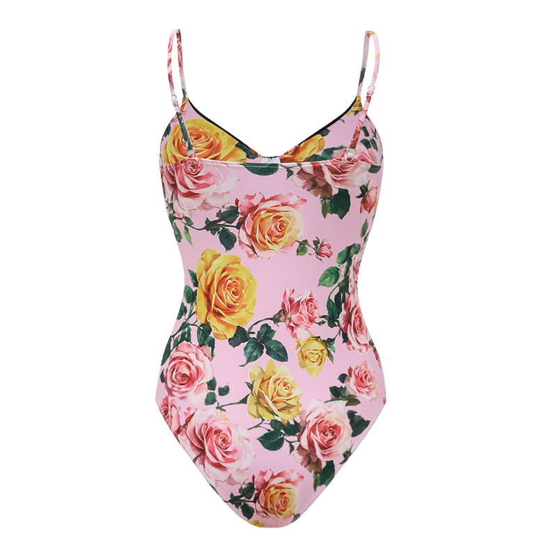 Women's Pink One Piece Swimsuit Tummy Concealing Slimming Beachwear_voghion.com