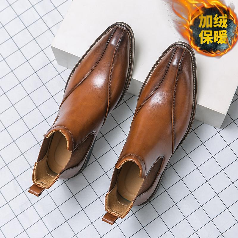 Botas Martin de invierno para hombres, zapatos de cuero de alto nivel para hombres, botas cortas de Chelsea británicas, botas de negocios para hombres casuales