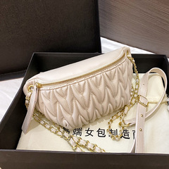 洋氣質感繡線鏈條女包春新款純色簡約休閒女包單肩斜挎包腰包胸包