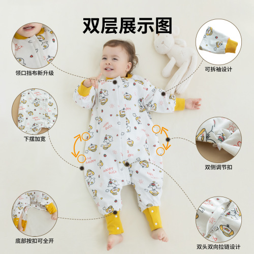 2024 baby sleeping bag spring and autumn double-layer pure cotton baby split-leg sleeping bag kindergarten children's air-conditioned room anti-kicking quilt